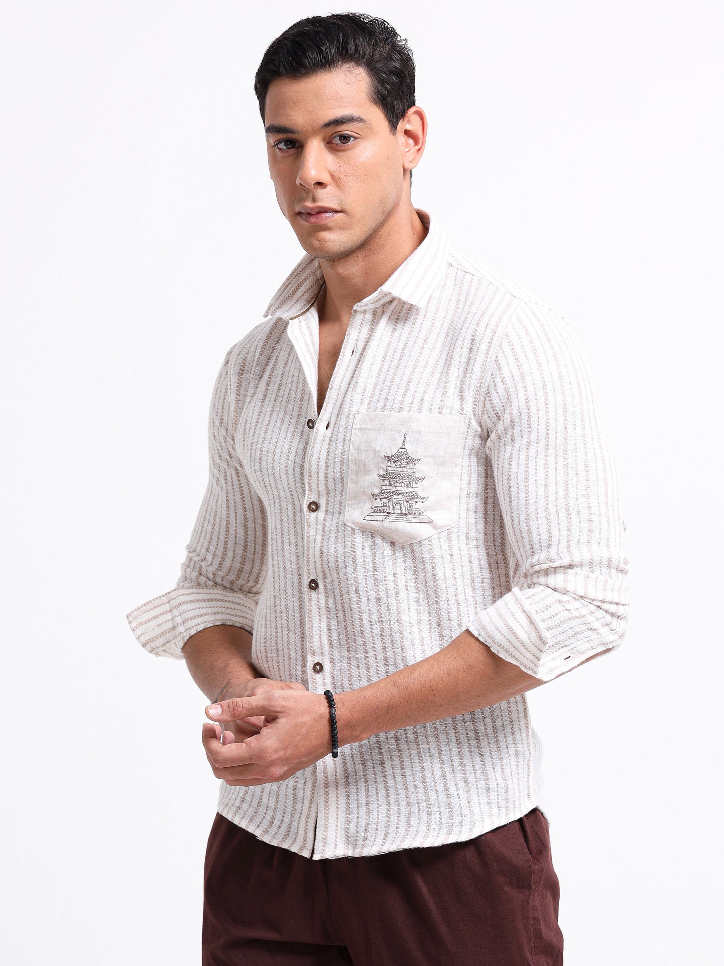 Crafted Embroidery Linen Blend Shirt