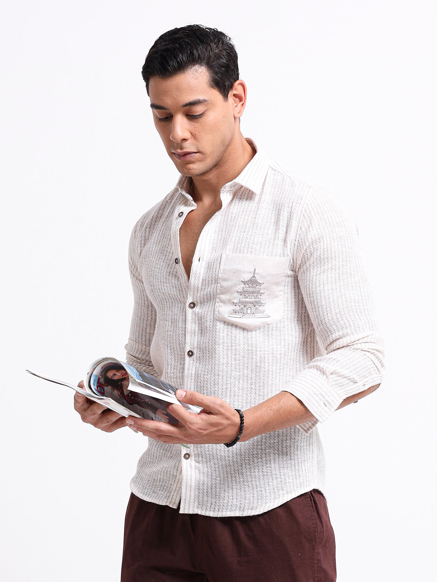 Crafted Embroidery Linen Blend Shirt