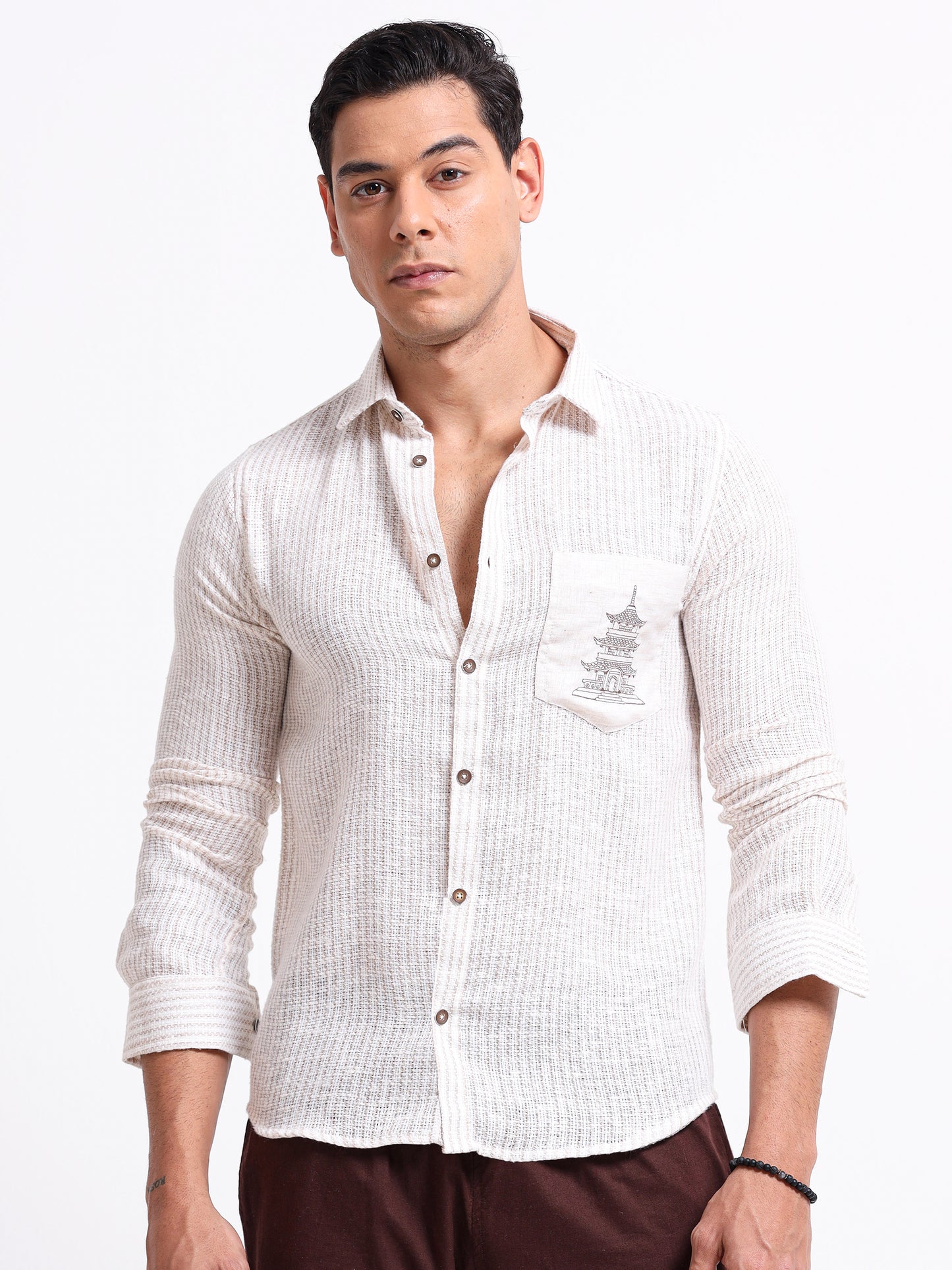 Crafted Embroidery Linen Blend Shirt