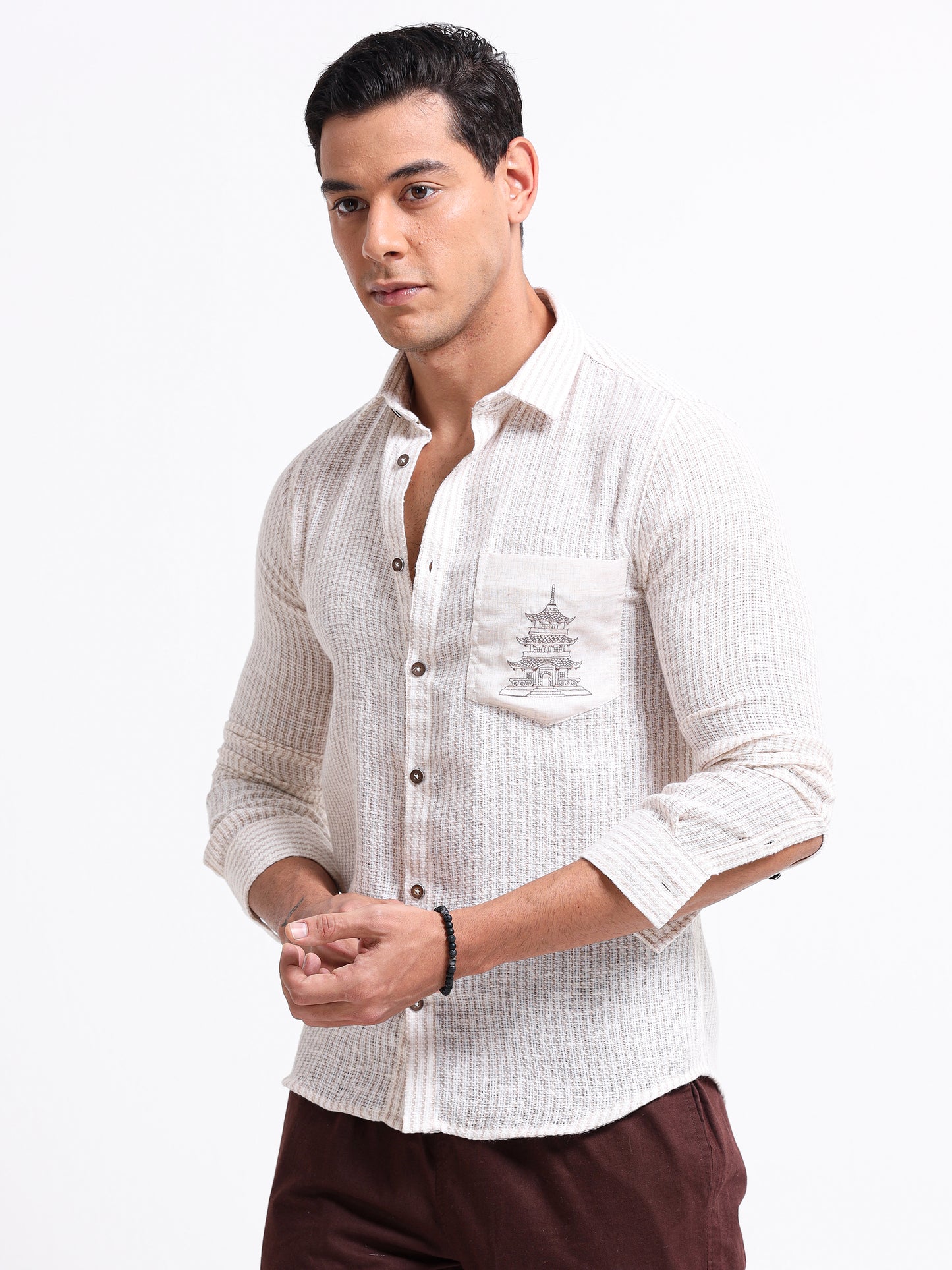 Crafted Embroidery Linen Blend Shirt