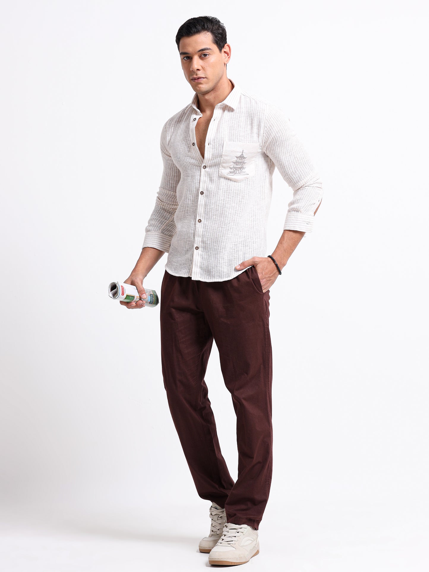 Crafted Embroidery Linen Blend Shirt