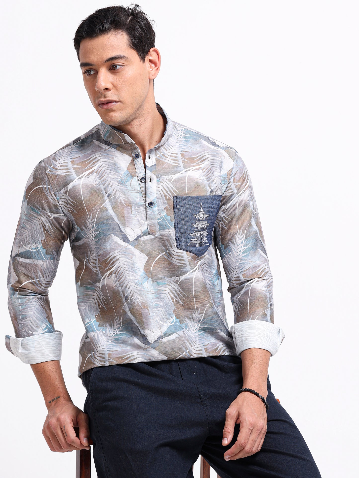 Artful Print Cotton Blend Shirt
