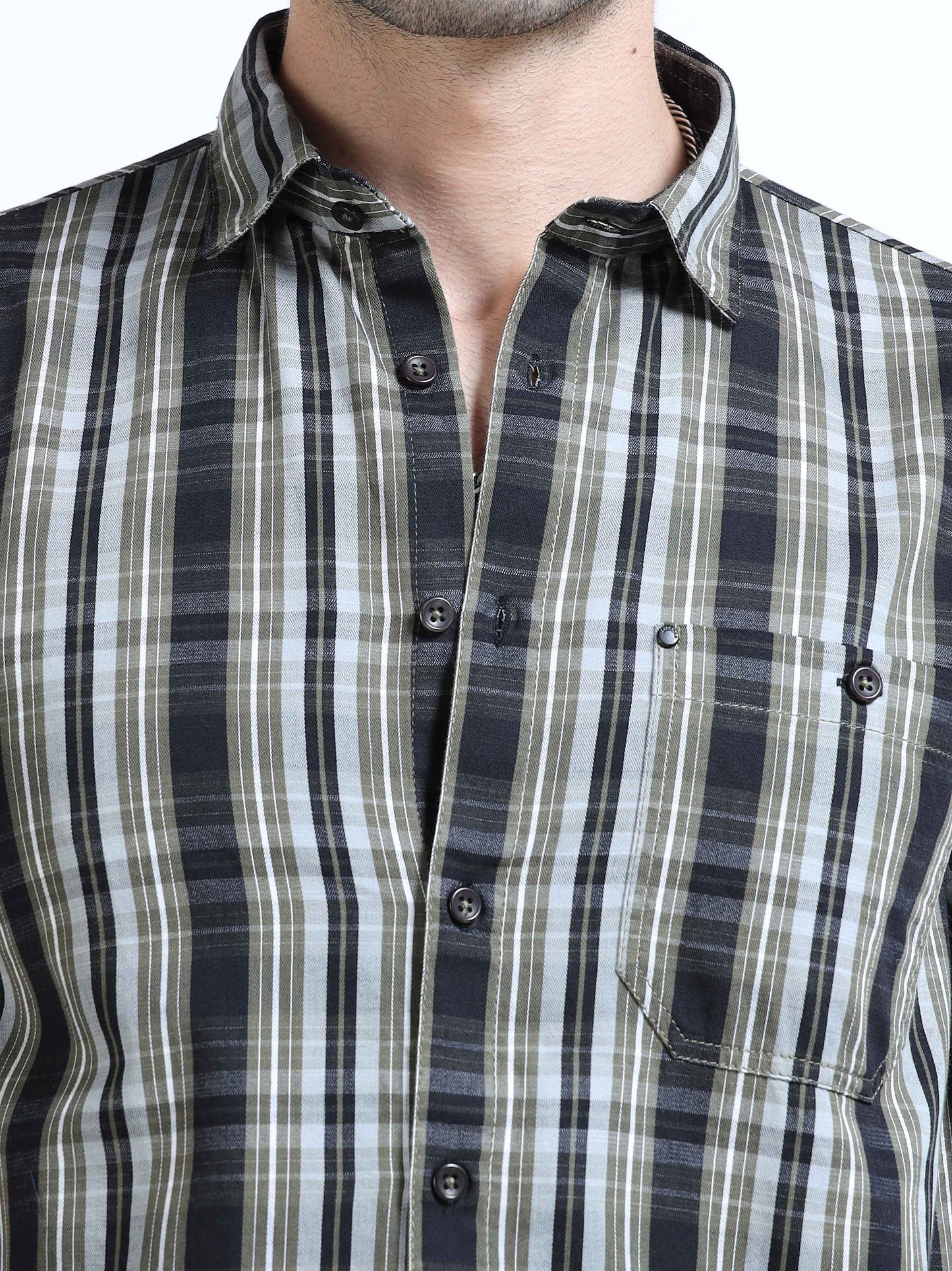 Men’s Grey & Black Check Cotton Linen Shirt