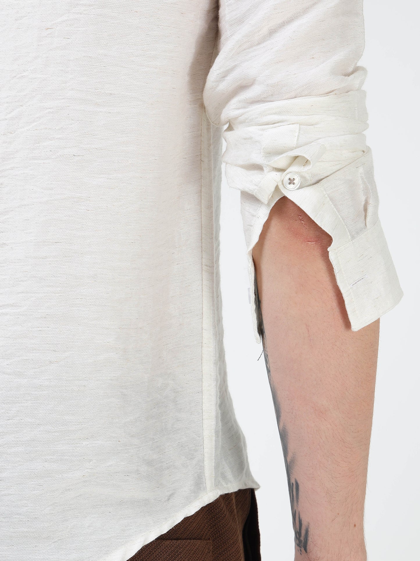 Men’s White Textured Cotton Casual Shirt with Bird Embroidery Detailing