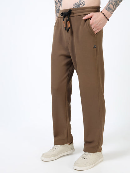 Men’s Coffee Brown Textured Slim Fit Joggers with Adjustable Drawstring & Utility Pockets