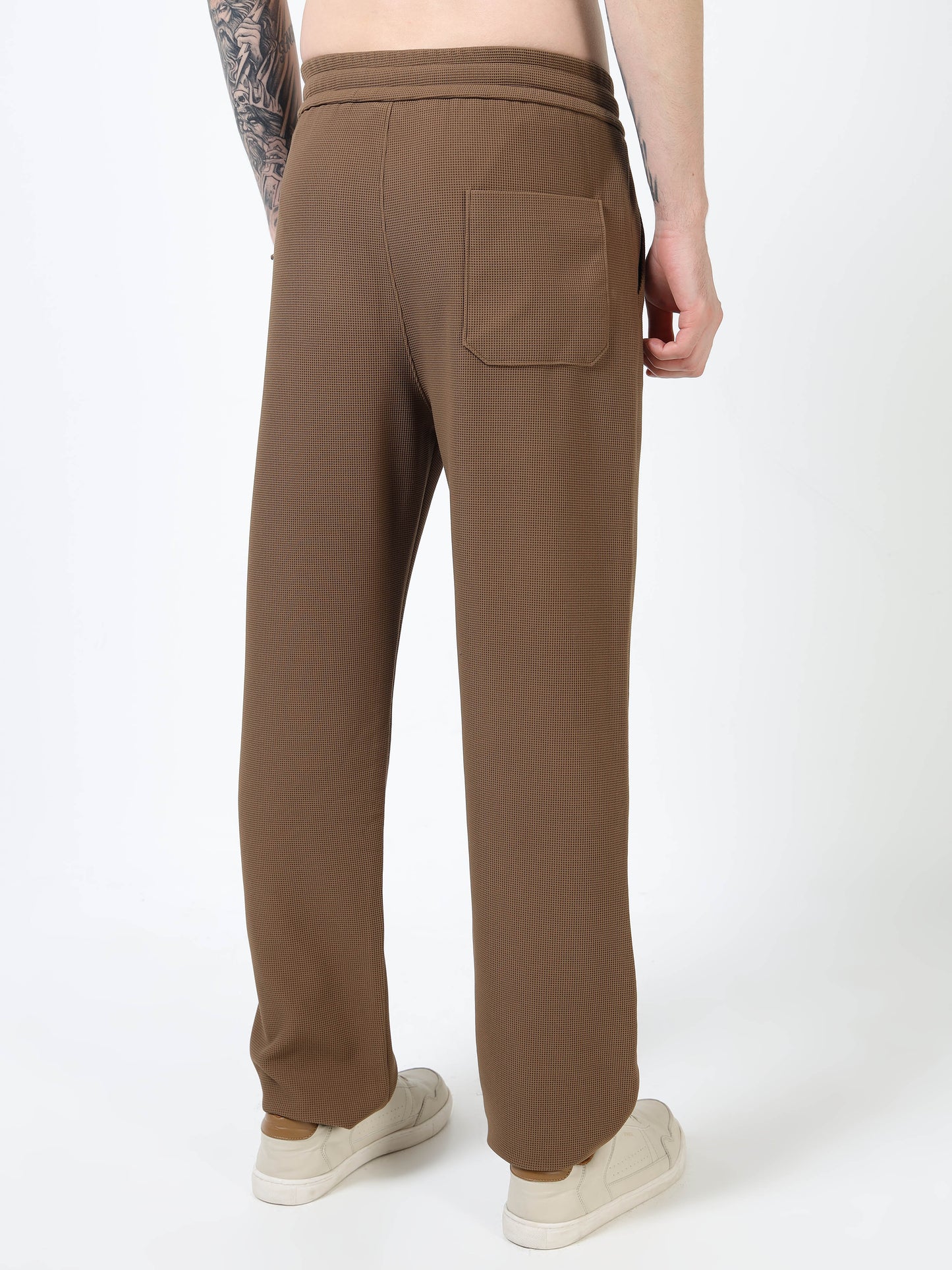 Men’s Coffee Brown Textured Slim Fit Joggers with Adjustable Drawstring & Utility Pockets