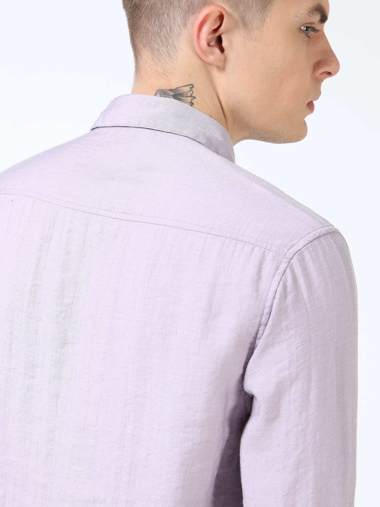Men’s Lavender Textured Cotton Casual Shirt with Palm Tree Embroidery