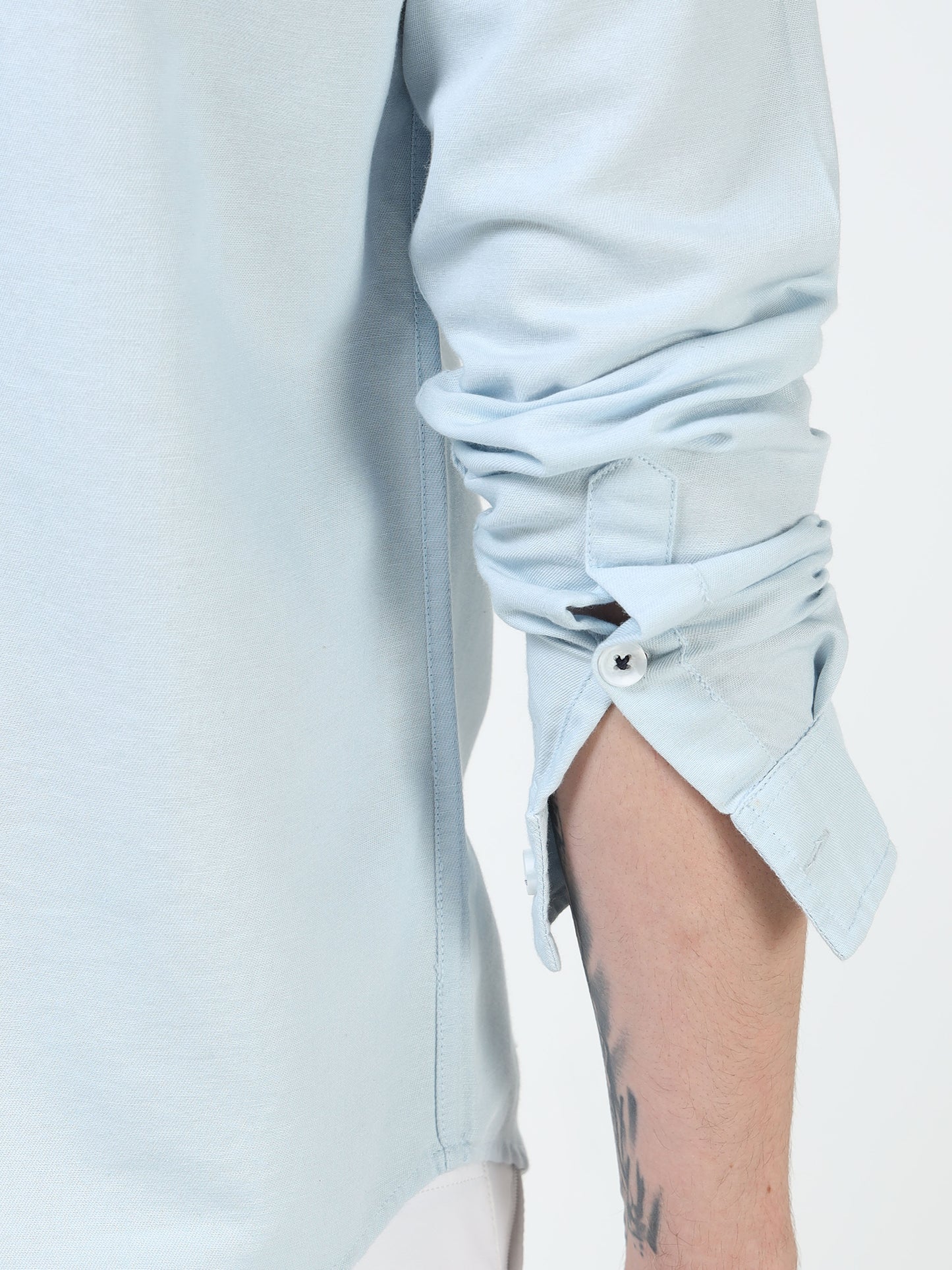 Men’s Light Blue Cotton Casual Shirt with Flying Bird Embroidery