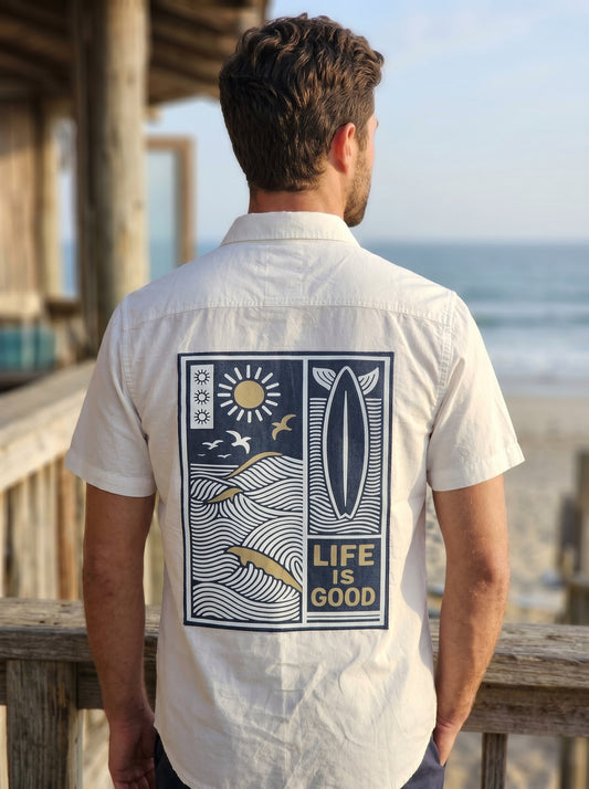 White Life Is Good Denim Applique Shirt