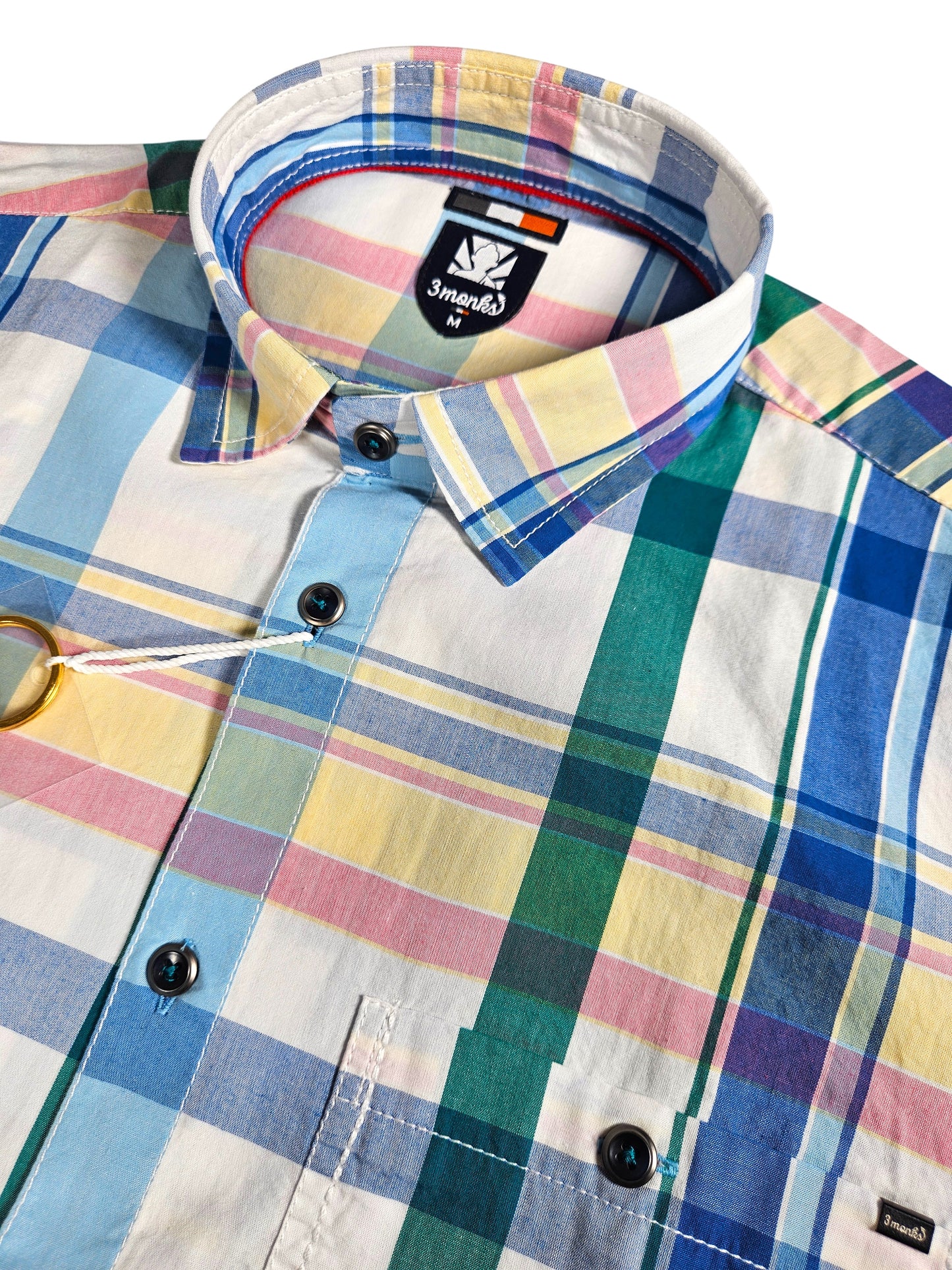 Men’s Sky Blue & White Multi-Check Cotton Linen Shirt