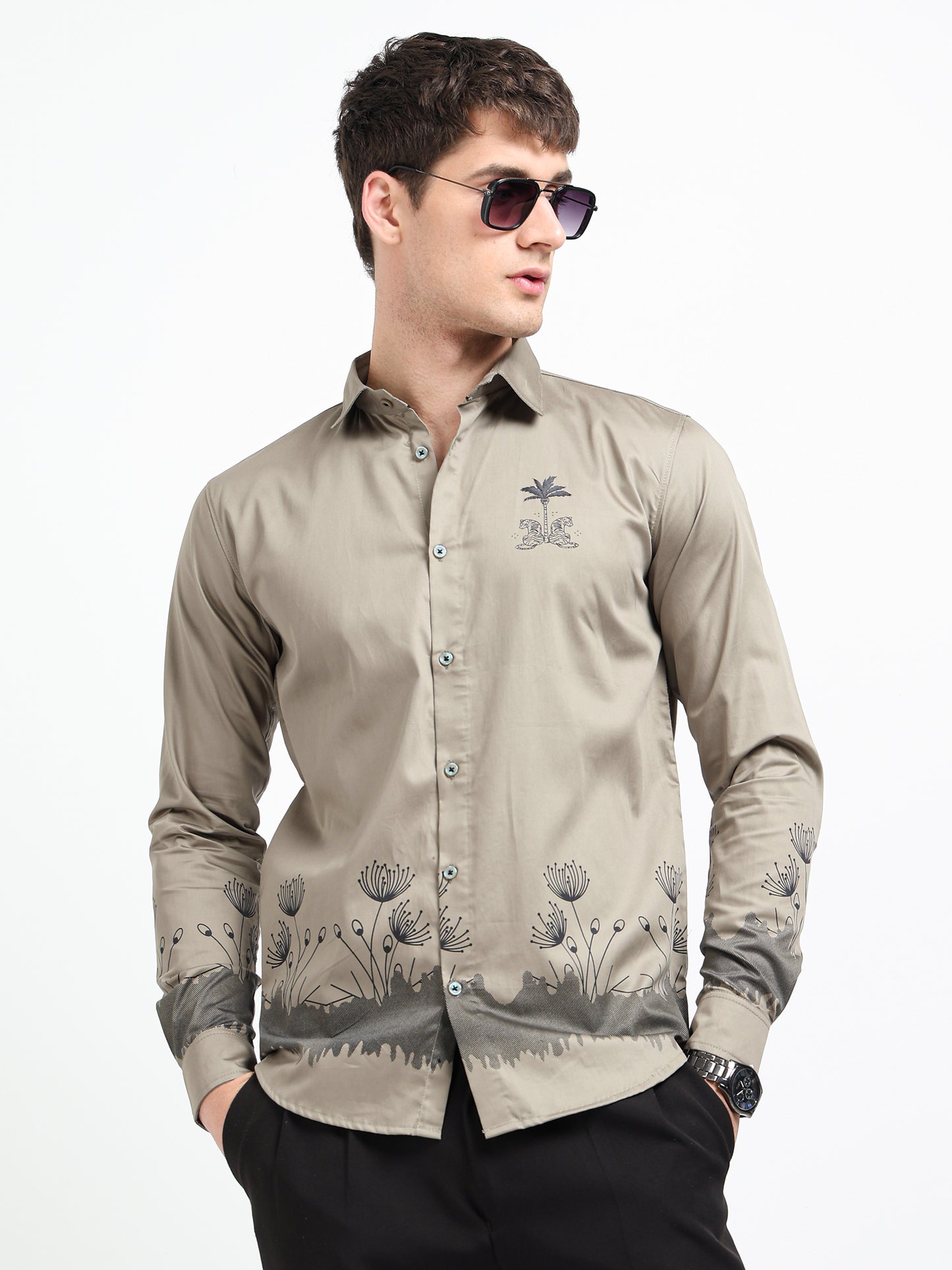 Artful Print Cotton Satin Shirt