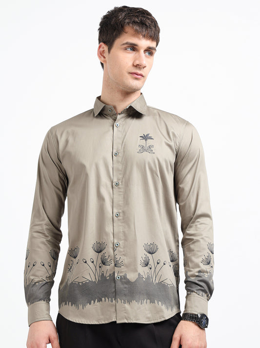 Artful Print Cotton Satin Shirt