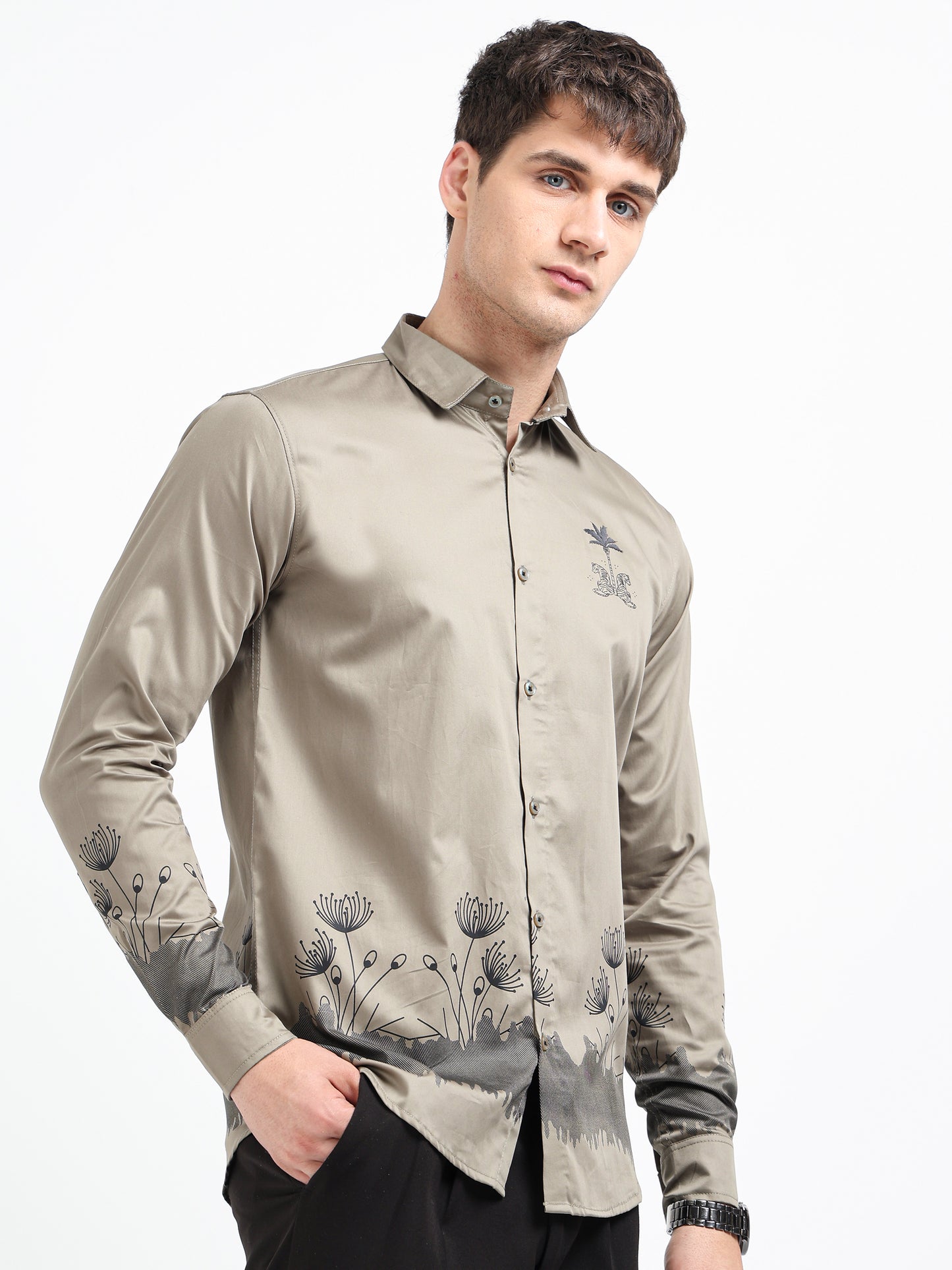 Artful Print Cotton Satin Shirt