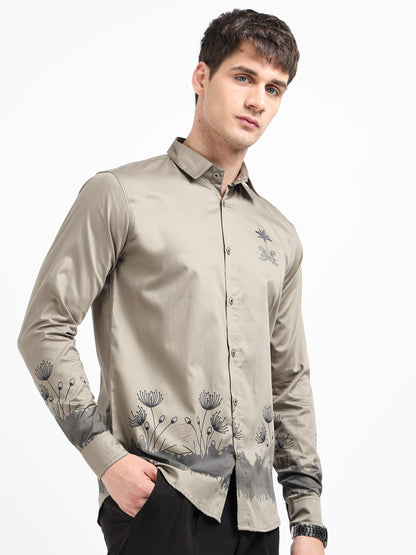 Artful Print Cotton Satin Shirt