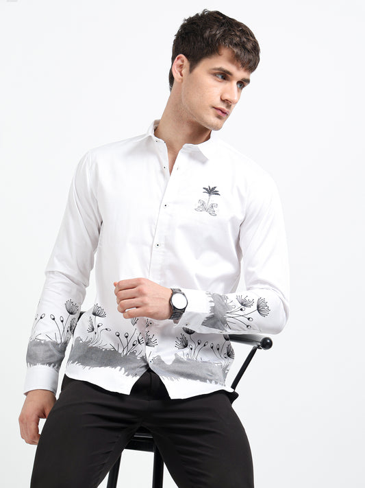 Artful Print Cotton Satin Shirt