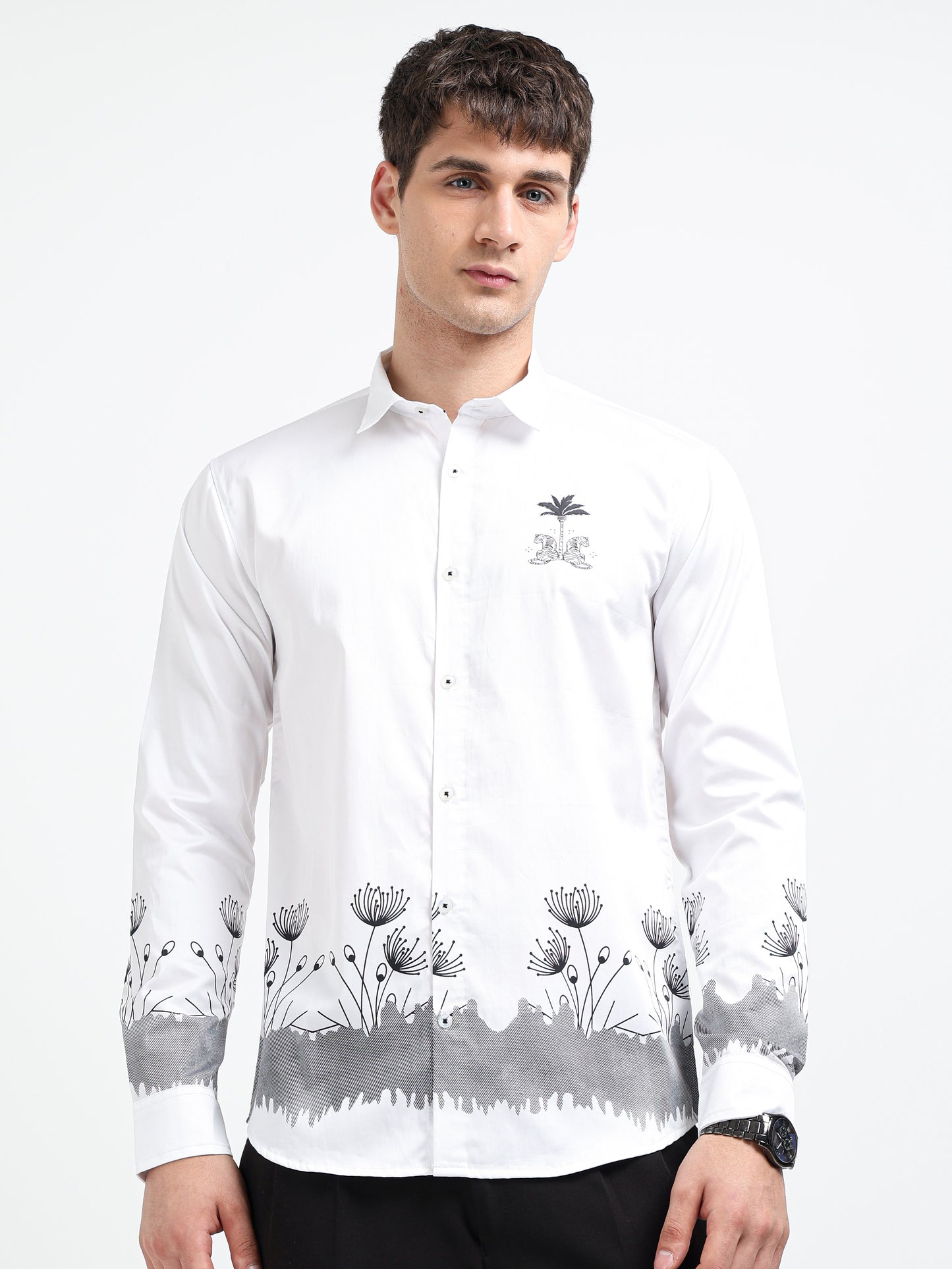 Artful Print Cotton Satin Shirt