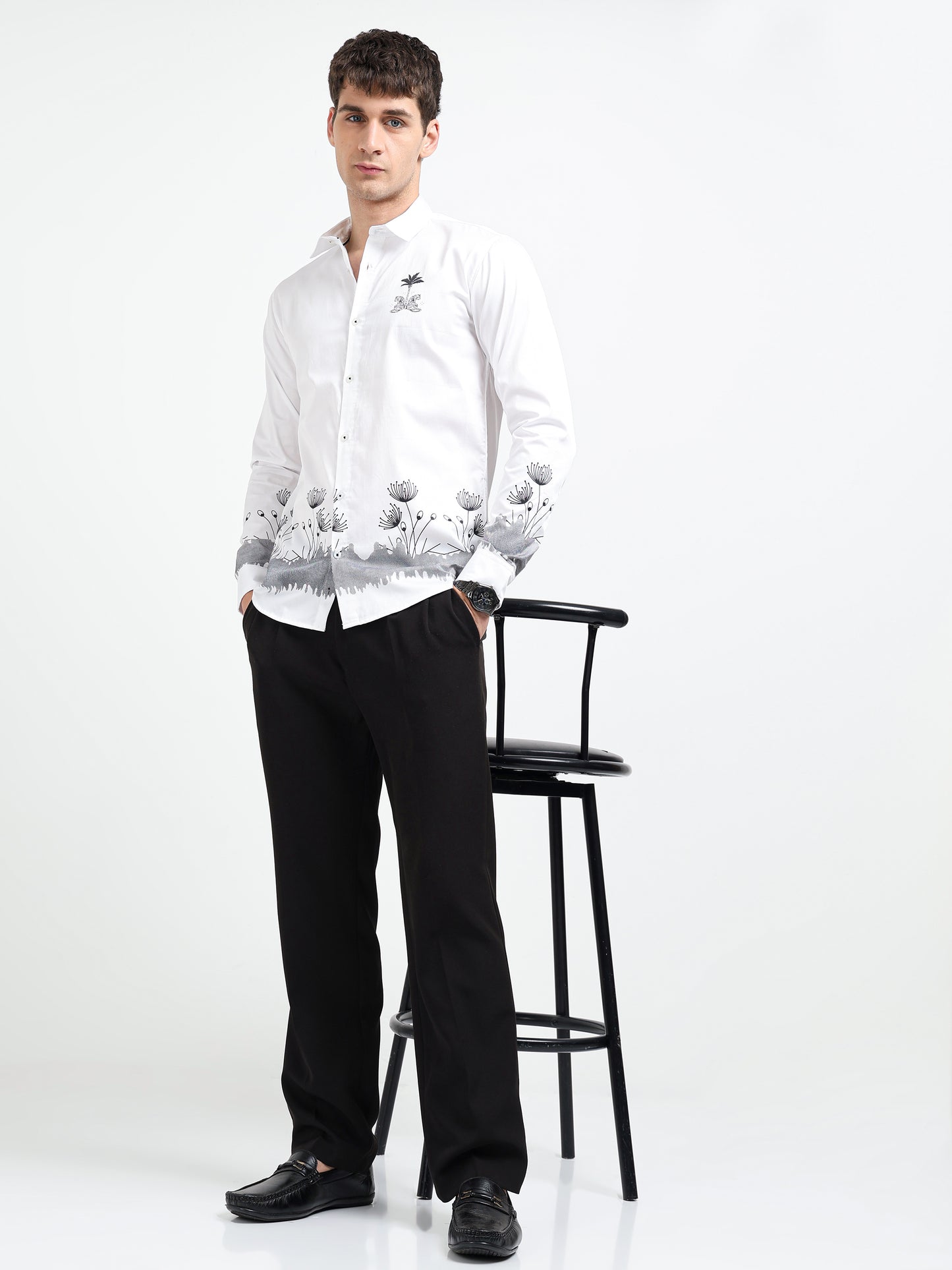 Artful Print Cotton Satin Shirt