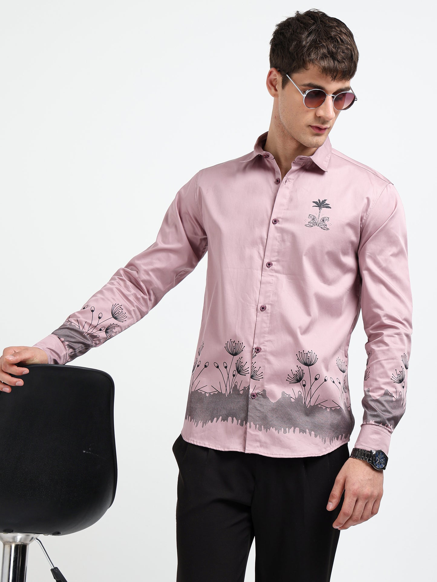 Artful Print Cotton Satin Shirt