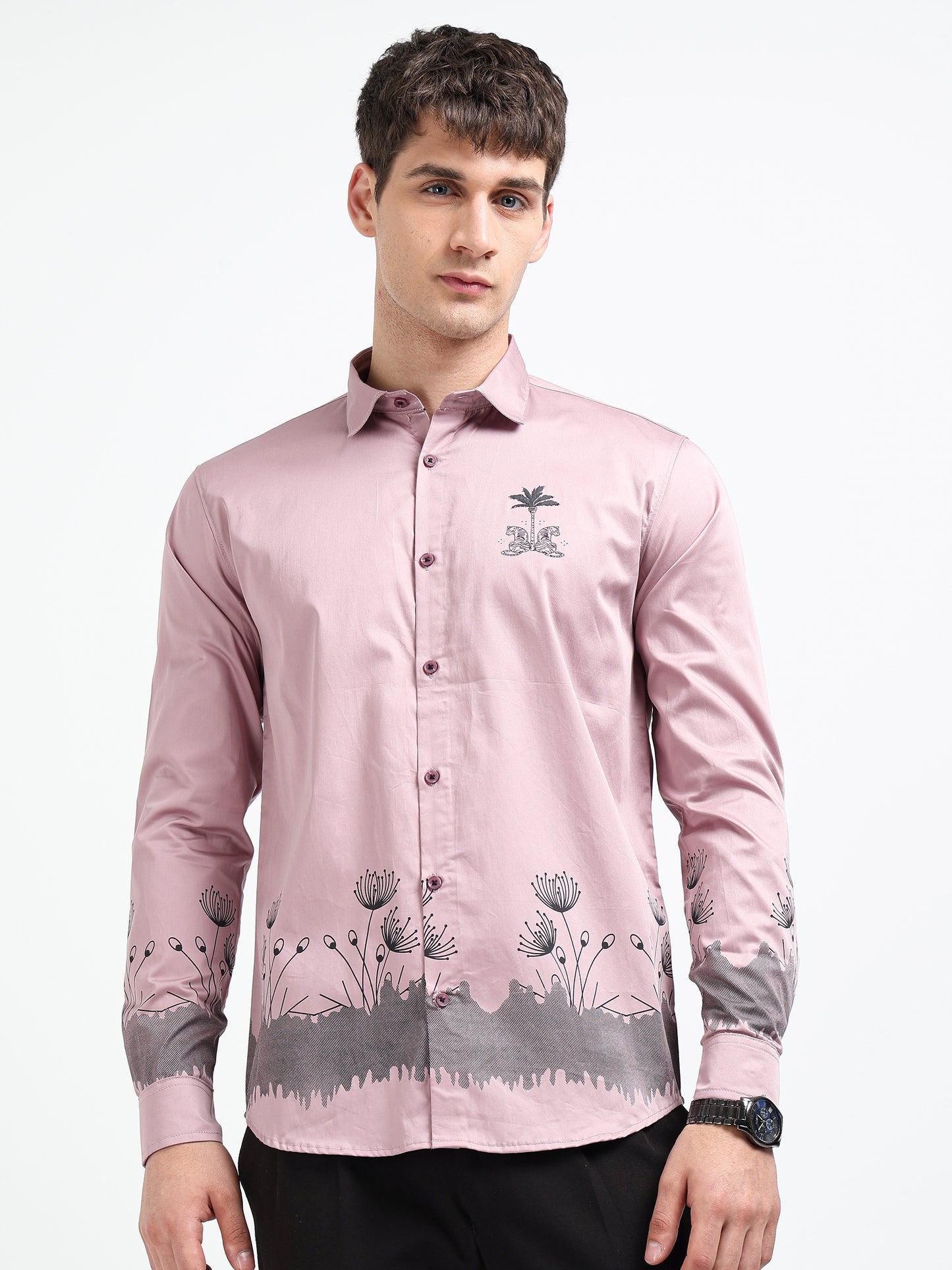 Artful Print Cotton Satin Shirt
