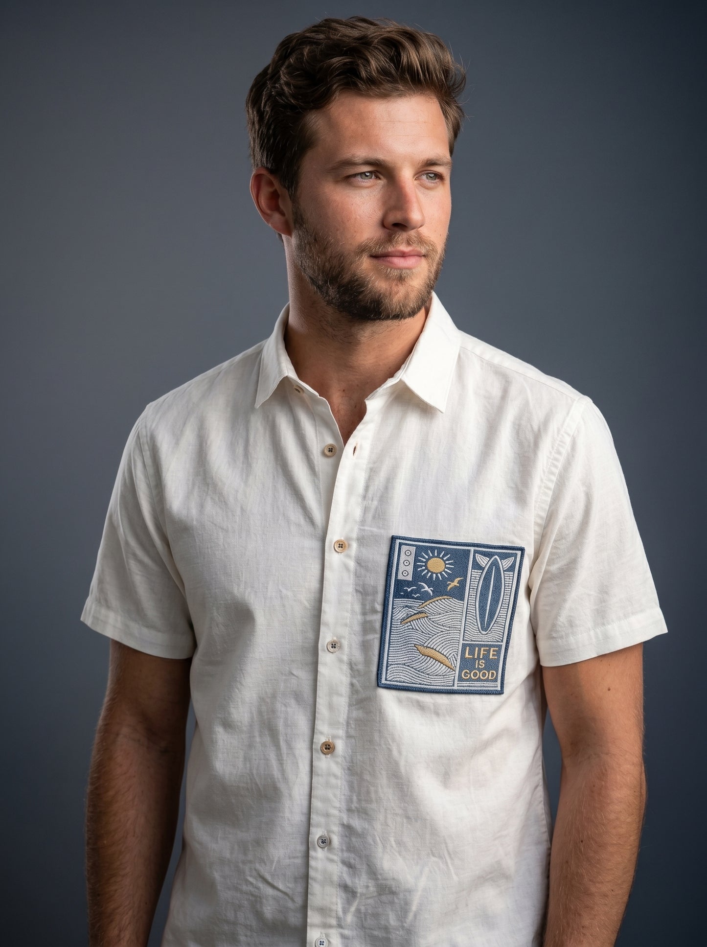 White Life Is Good Denim Applique Shirt