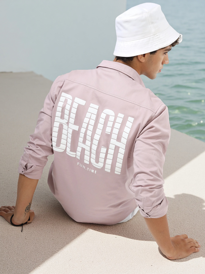 Men’s Light Pink Cotton Casual Shirt with Geometric Print Detailing