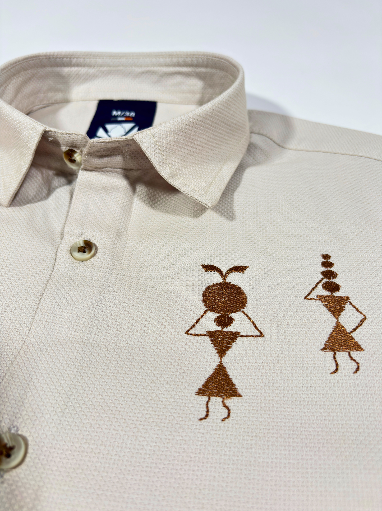 Heritage Embroidery Beige Cotton Shirt