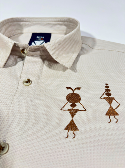 Heritage Embroidery Beige Cotton Shirt