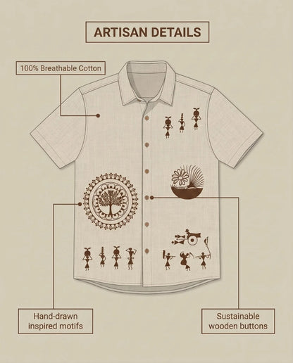 Heritage Embroidery Beige Cotton Shirt