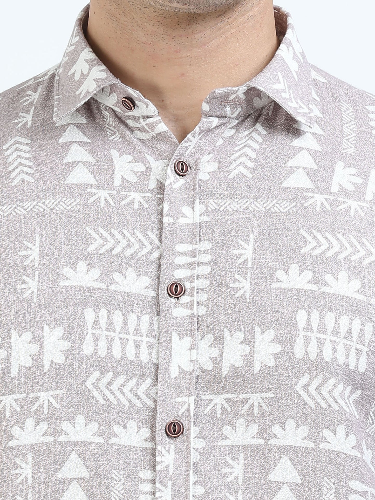 Men’s Beige Tribal Print Cotton Linen Shirt