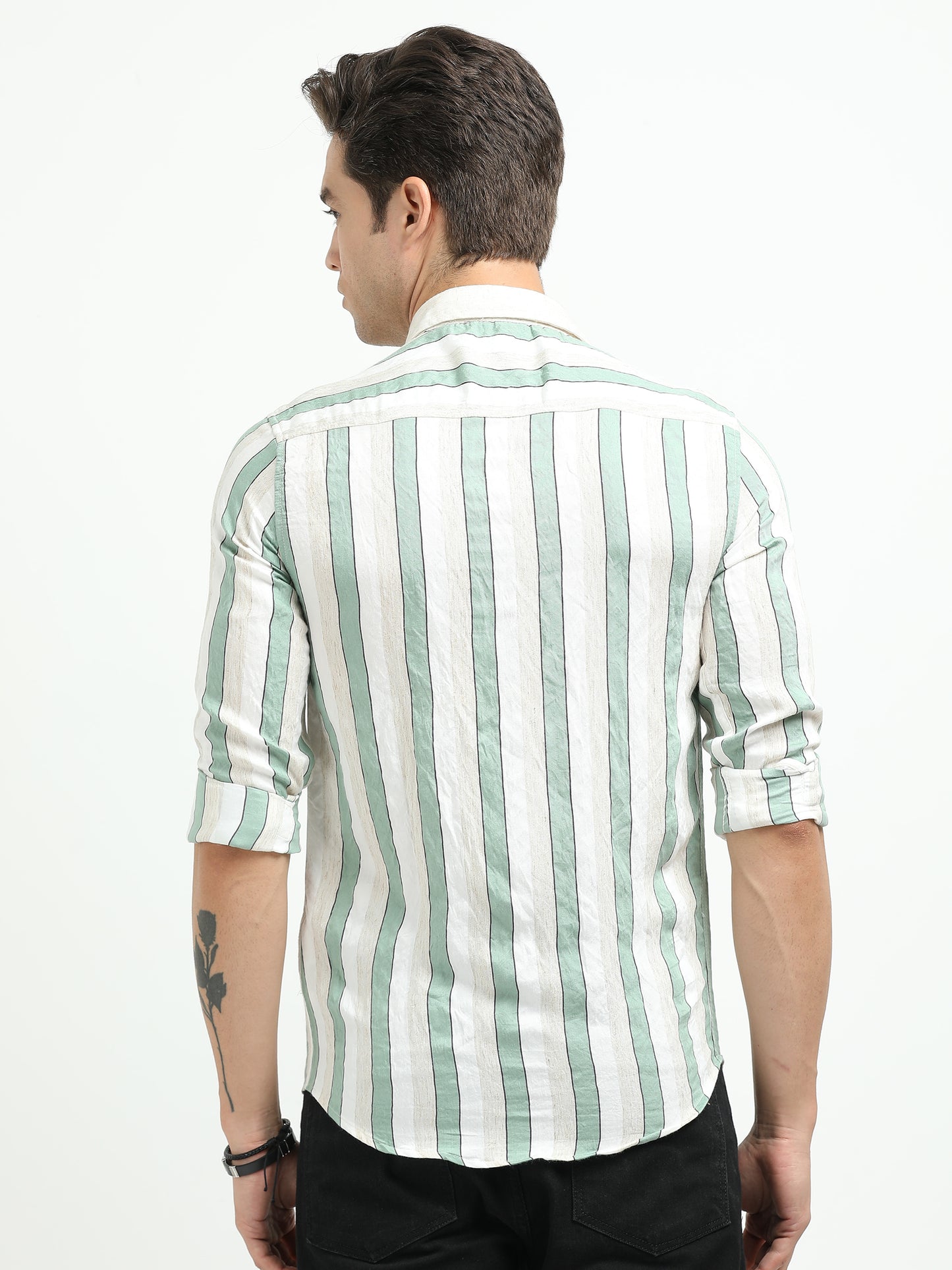 Men’s Mint Green & White Striped Linen Cotton Shirt