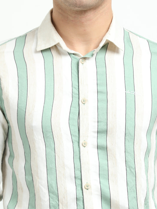 Men’s Mint Green & White Striped Linen Cotton Shirt