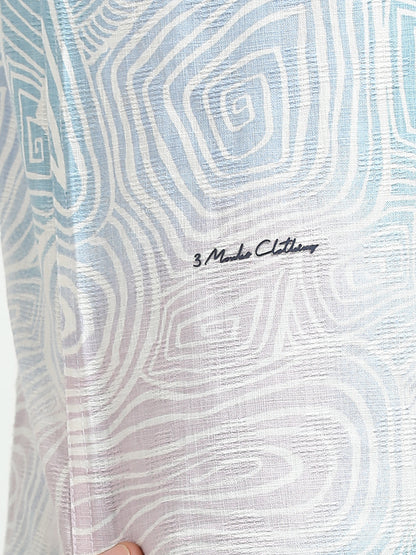 Men’s Sky Blue Abstract Print Cotton Linen Shirt