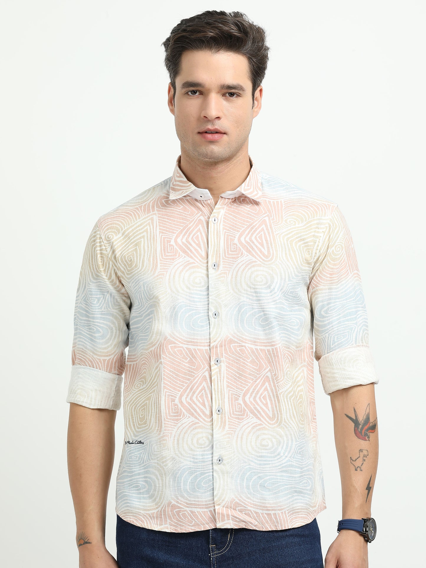 Men’s Pastel Abstract Print Cotton Linen Shirt