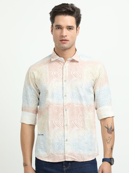 Men’s Pastel Abstract Print Cotton Linen Shirt