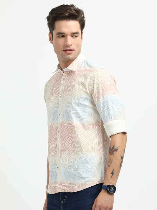 Men’s Pastel Abstract Print Cotton Linen Shirt