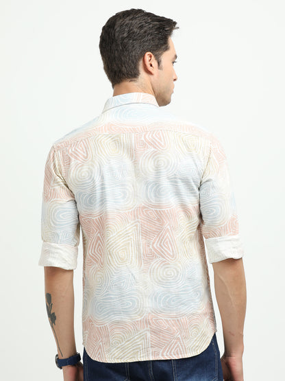 Men’s Pastel Abstract Print Cotton Linen Shirt