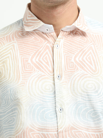 Men’s Pastel Abstract Print Cotton Linen Shirt