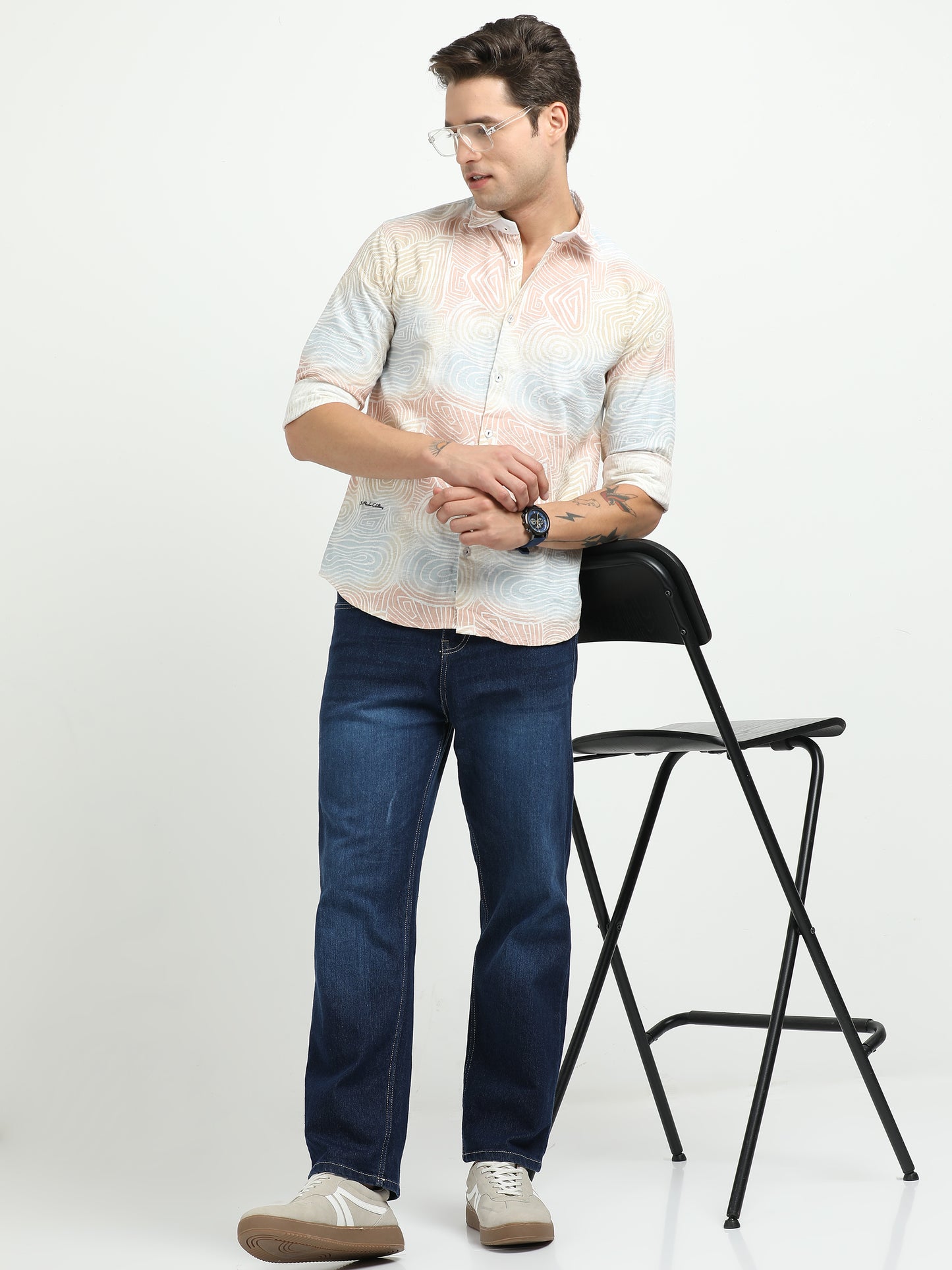 Men’s Pastel Abstract Print Cotton Linen Shirt