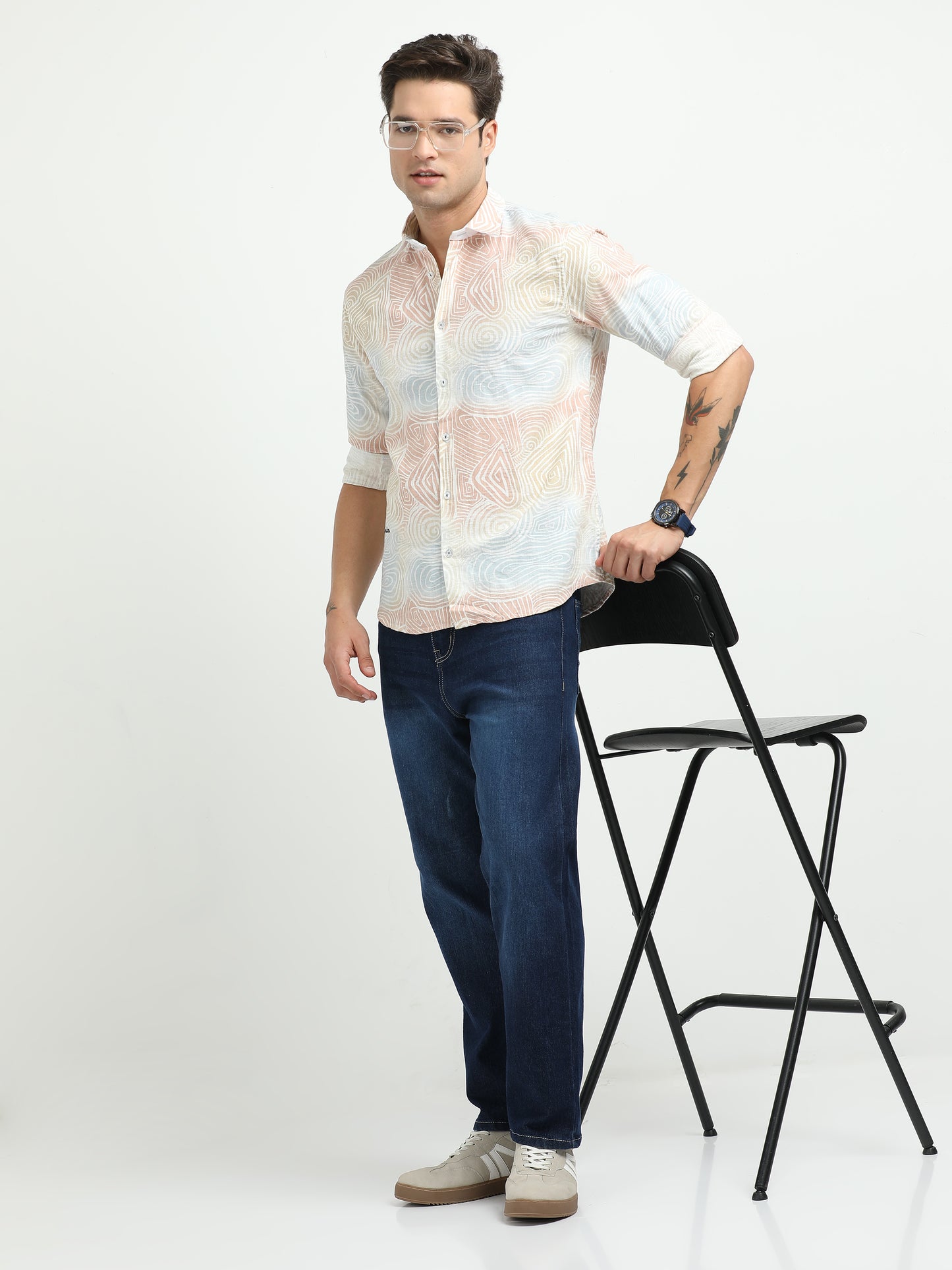 Men’s Pastel Abstract Print Cotton Linen Shirt