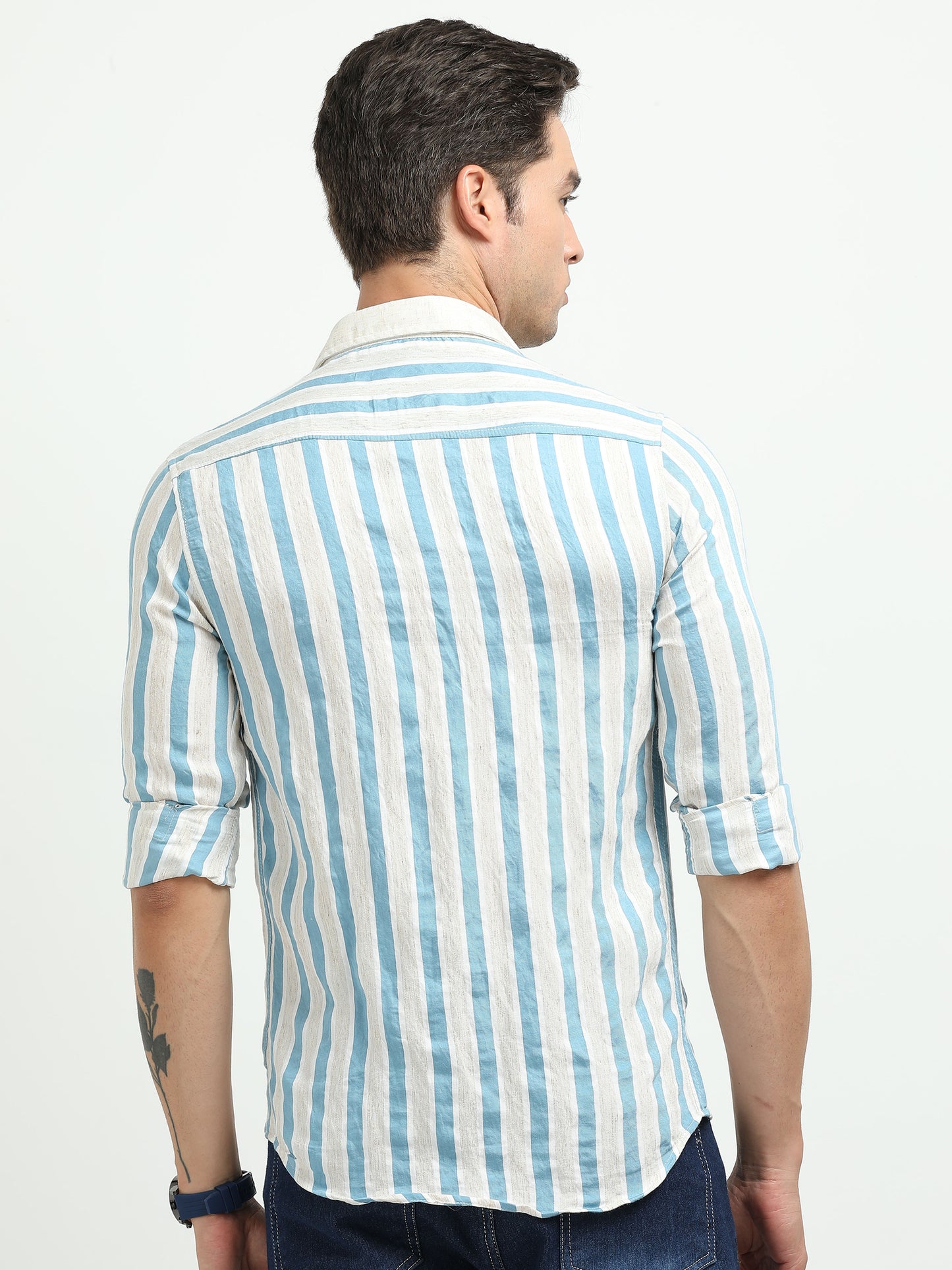 Men’s Blue & White Striped Linen Cotton Shirt