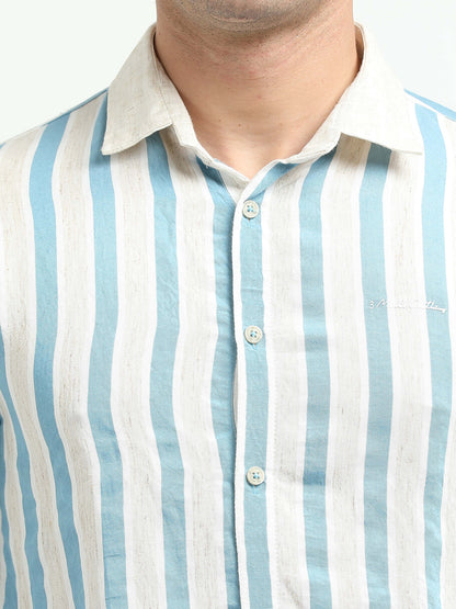 Men’s Blue & White Striped Linen Cotton Shirt