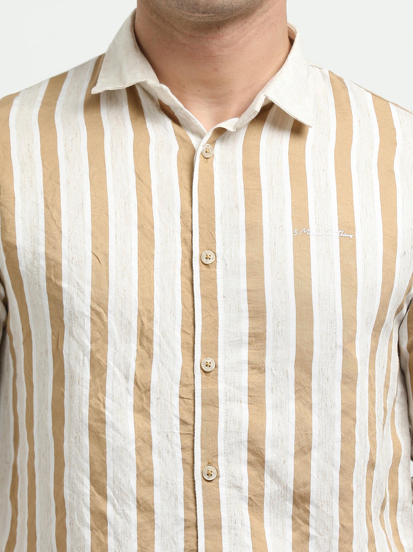 Men’s Beige & White Striped Linen Cotton Shirt