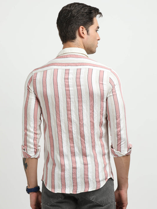 Men’s Pink & White Striped Linen Cotton Shirt