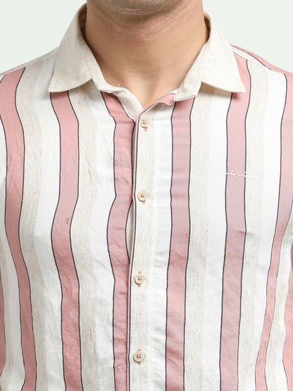Men’s Pink & White Striped Linen Cotton Shirt