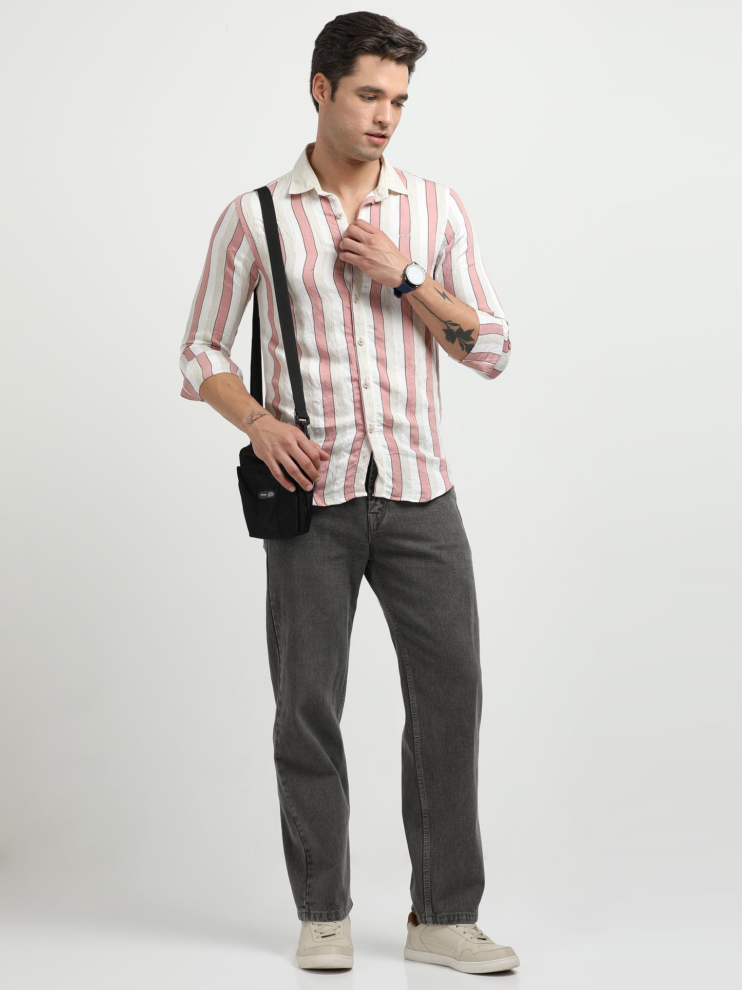 Men’s Pink & White Striped Linen Cotton Shirt
