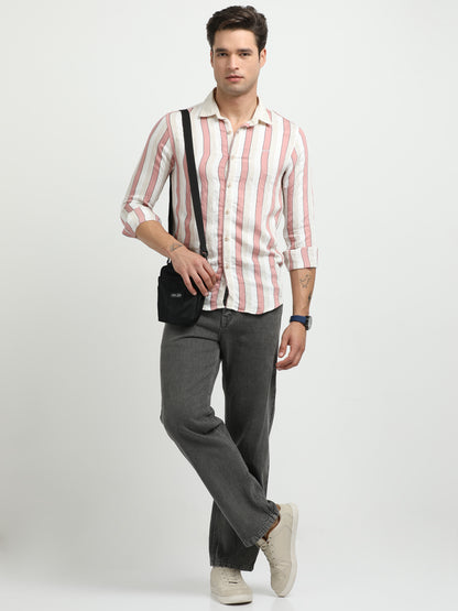 Men’s Pink & White Striped Linen Cotton Shirt