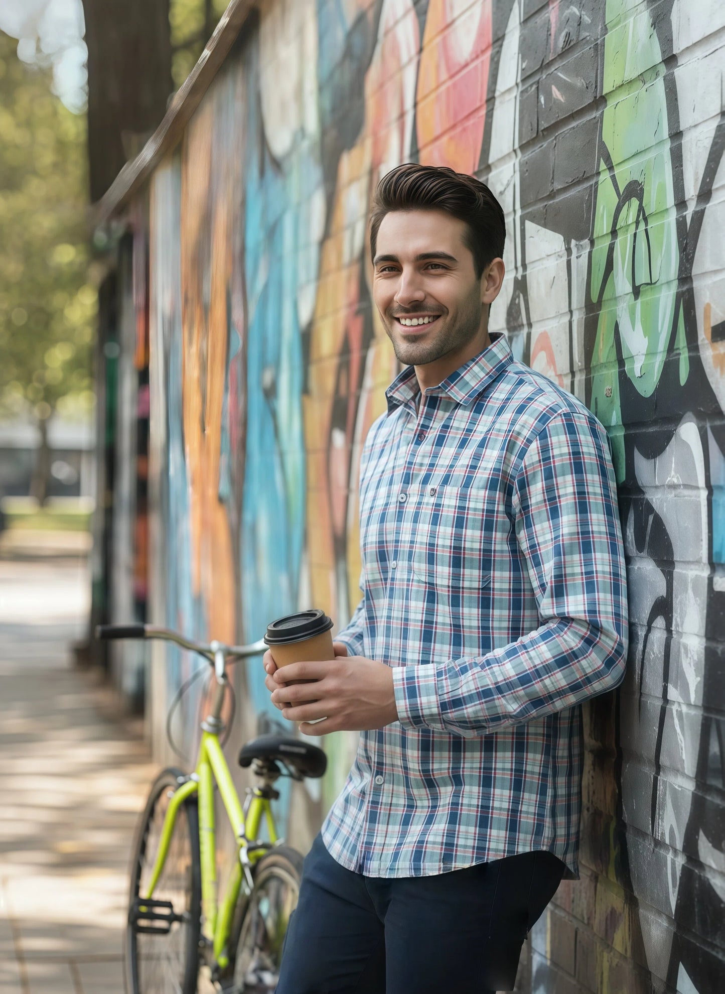Men’s Blue, Red & White Multi-Check Cotton Linen Shirt