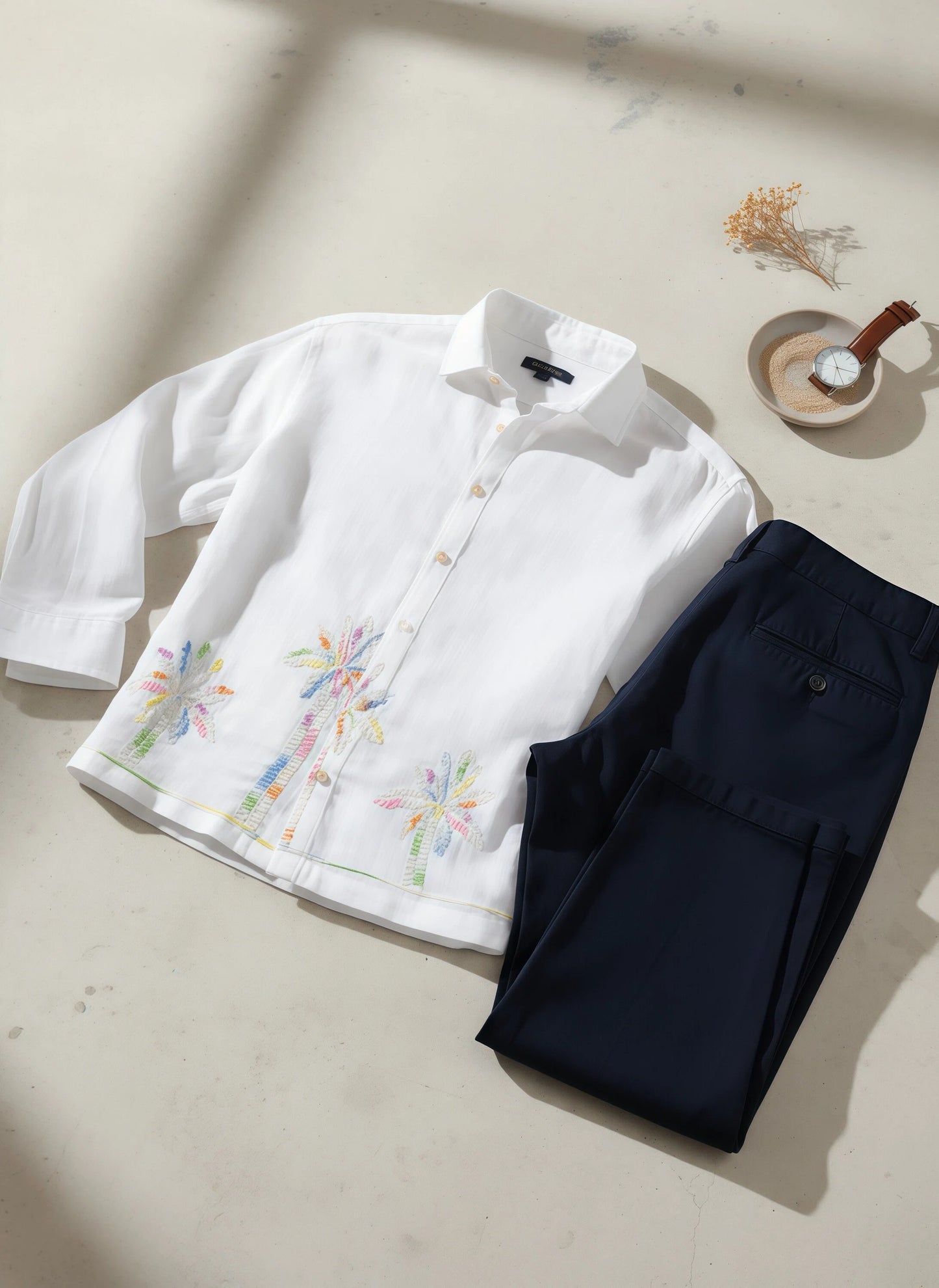 Crafted Embroidery Cotton Blend Shirt