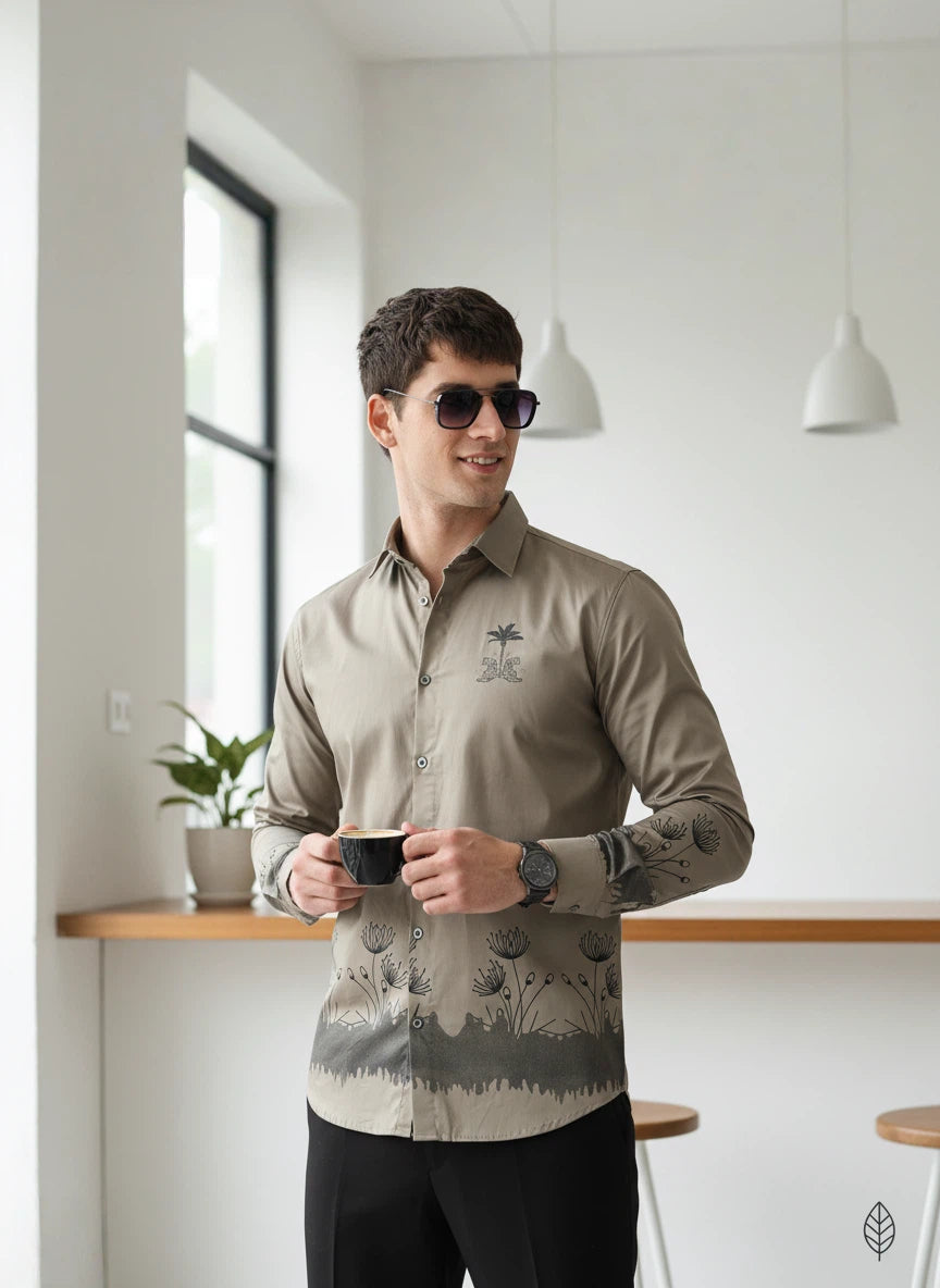 Artful Print Cotton Satin Shirt