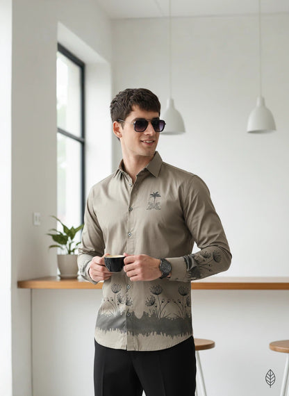 Artful Print Cotton Satin Shirt